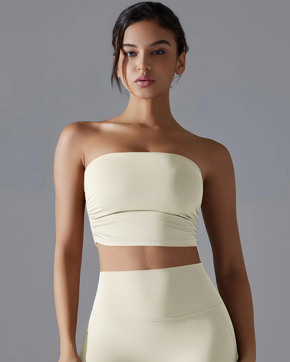 Bianca Ruched Crop Top - Beige - Image 4