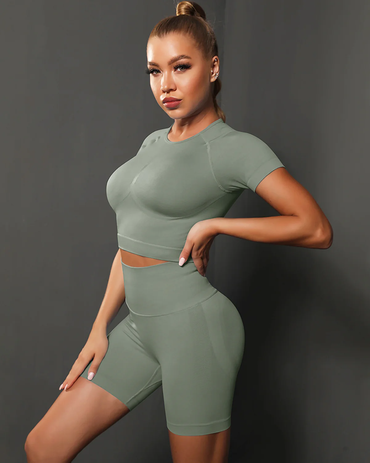 Ella Seamless Shorts - Camo Green - Image 4