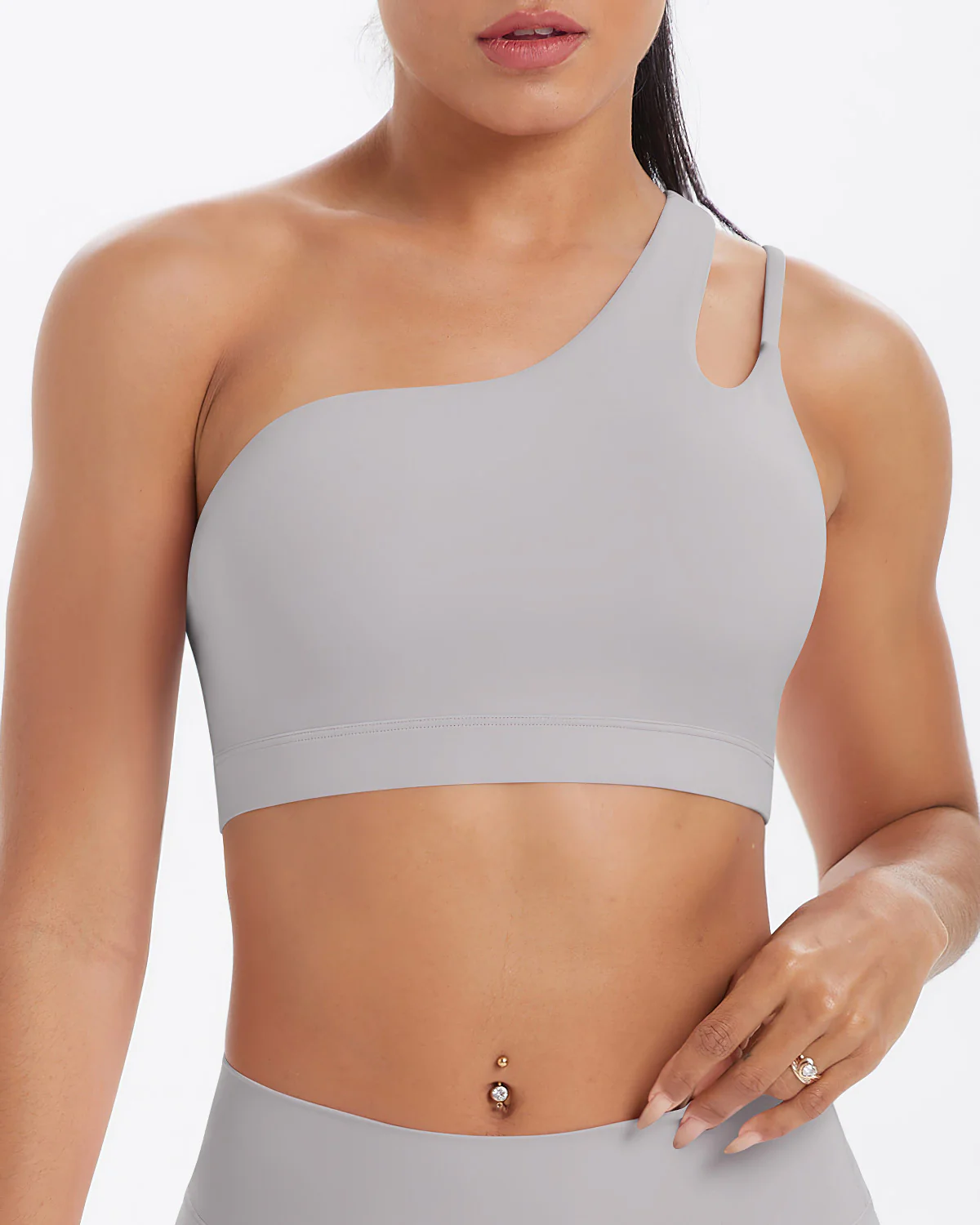 Gwen One-Shoulder Sports Bra - Light Grey - Image 4