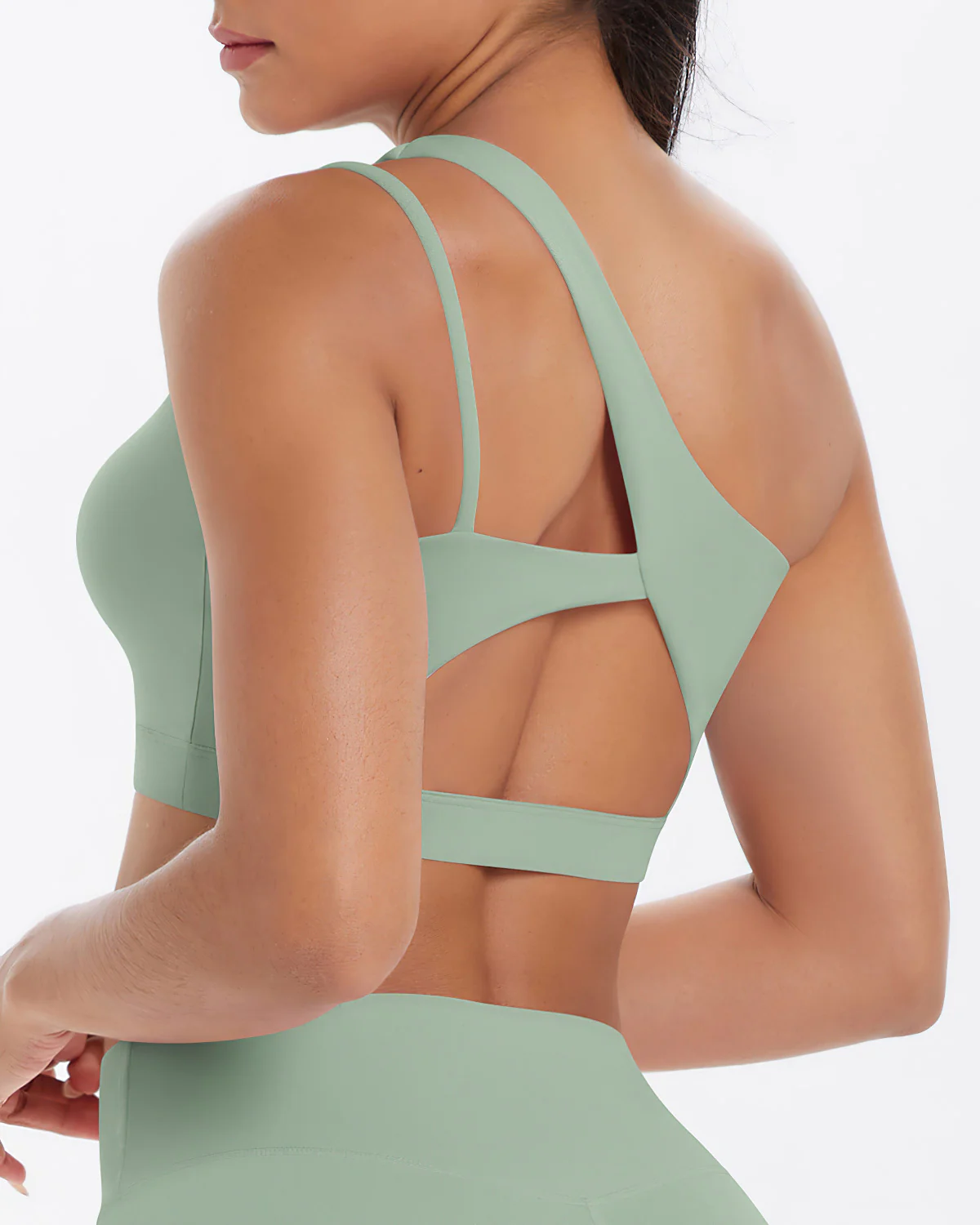 Gwen One-Shoulder Sports Bra - Sage Green