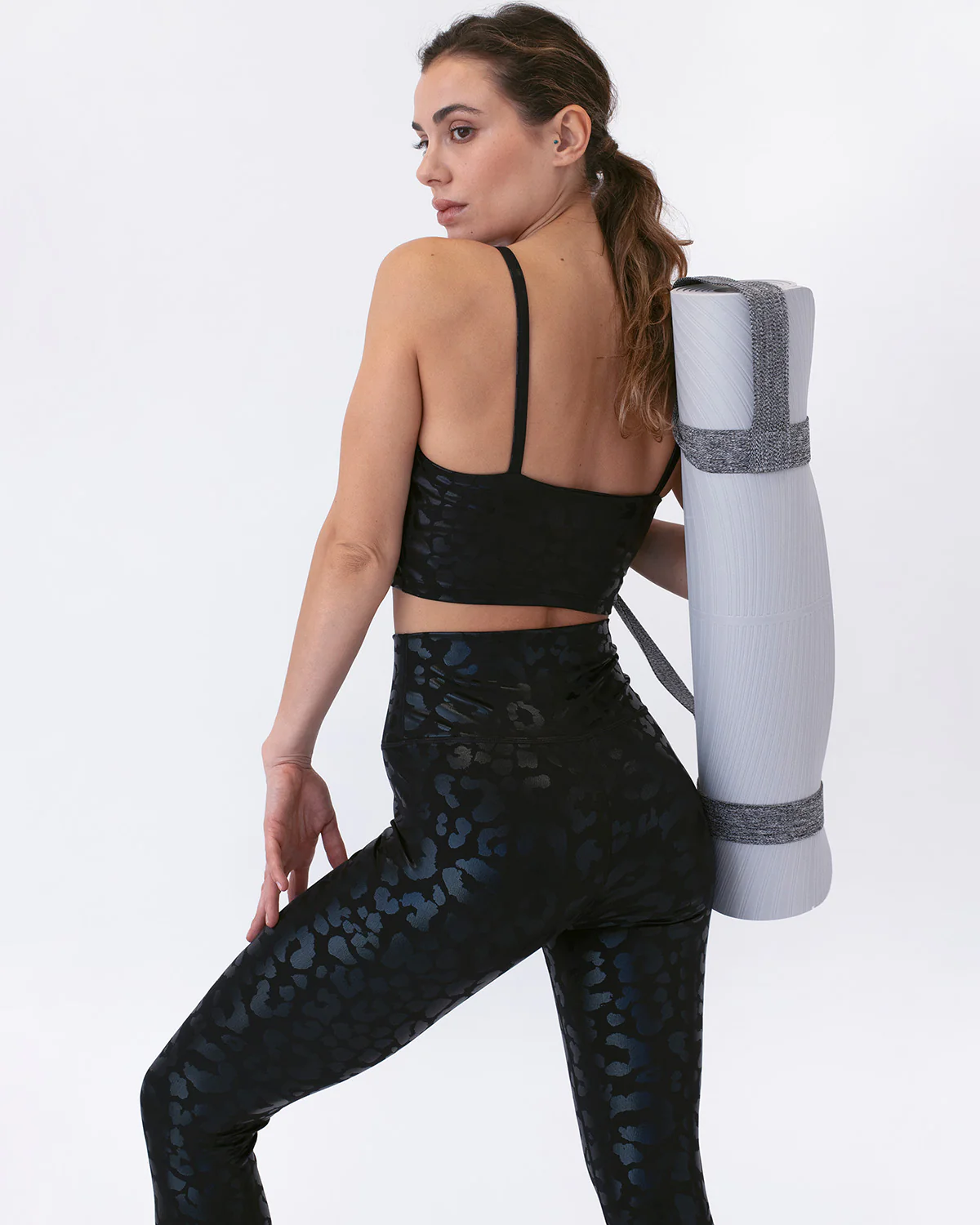 Nicola Metallic Leopard Leggings - Black - Image 5
